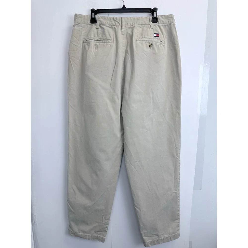 Vintage 90s Tommy Hilfiger Men's 38X32 Wide Tapered Leg Chino Pants Khaki Cotton